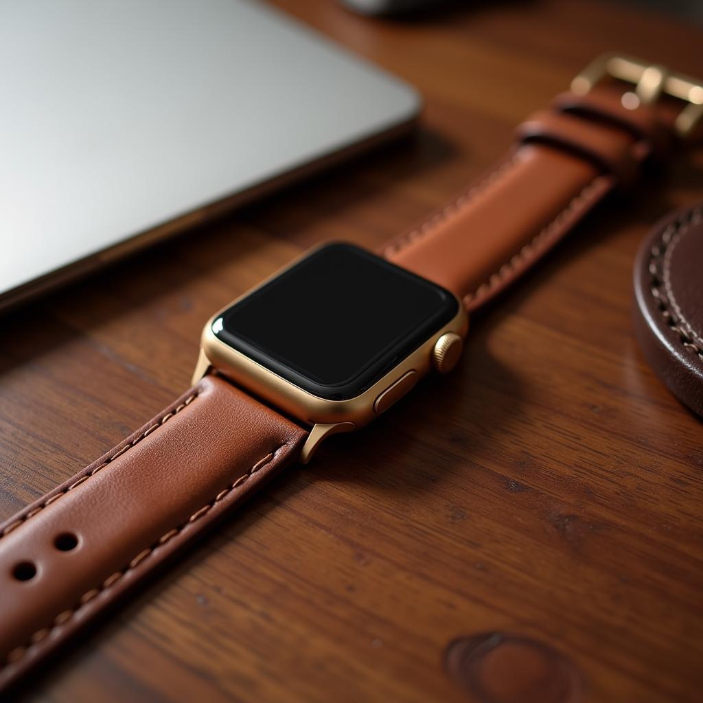 Apple Watch Series 4 bản thép gold với dây đeo da sang trọng