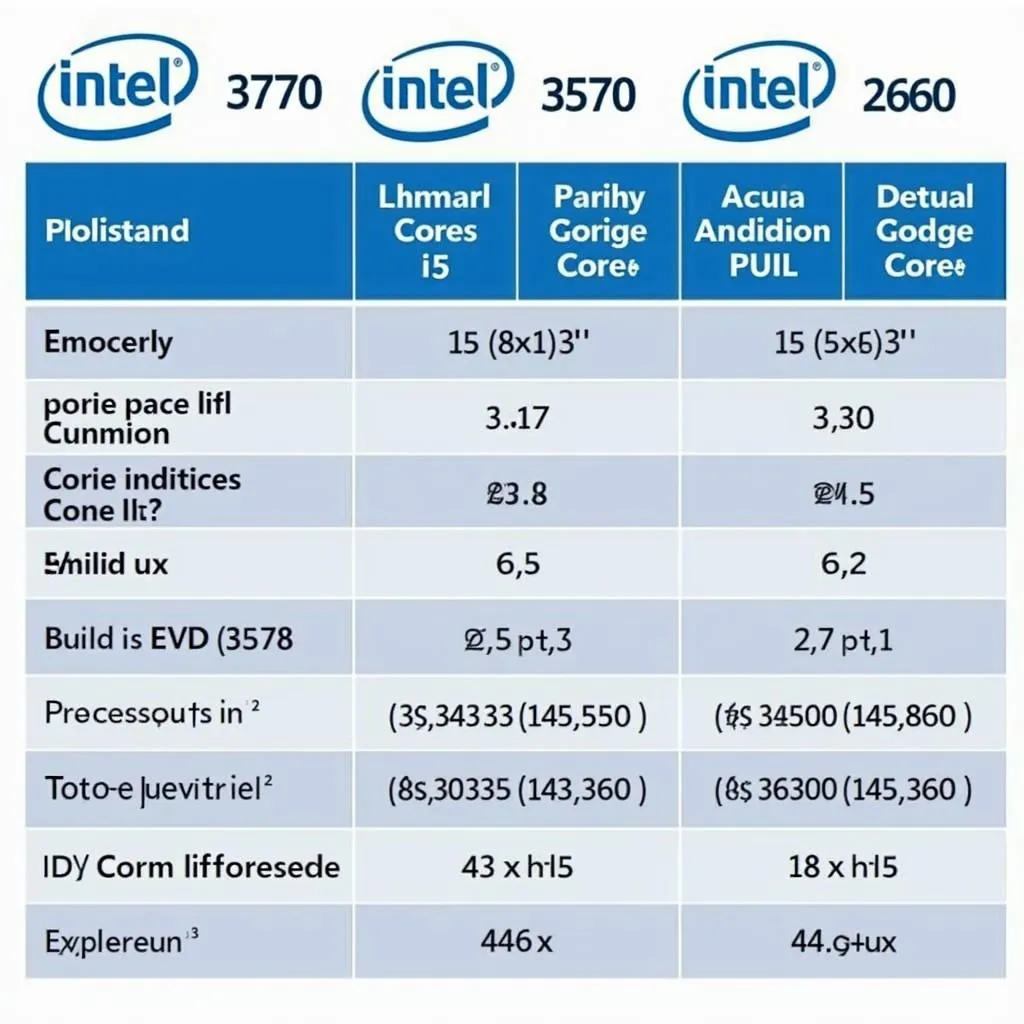 Bảng so sánh thông số kỹ thuật và giá bán của chip i7 3770 với các dòng chip khác