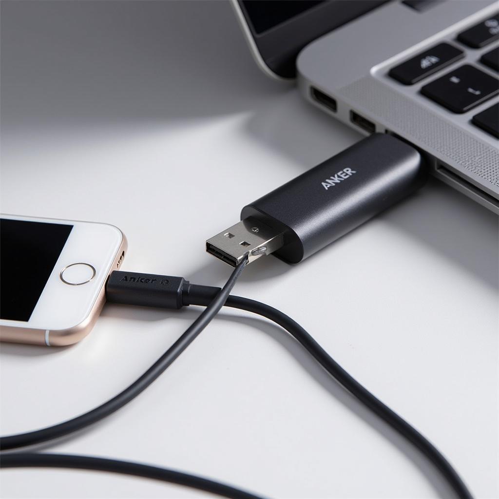 Cáp chuyển đổi USB C to USB Anker kết nối với laptop và điện thoại