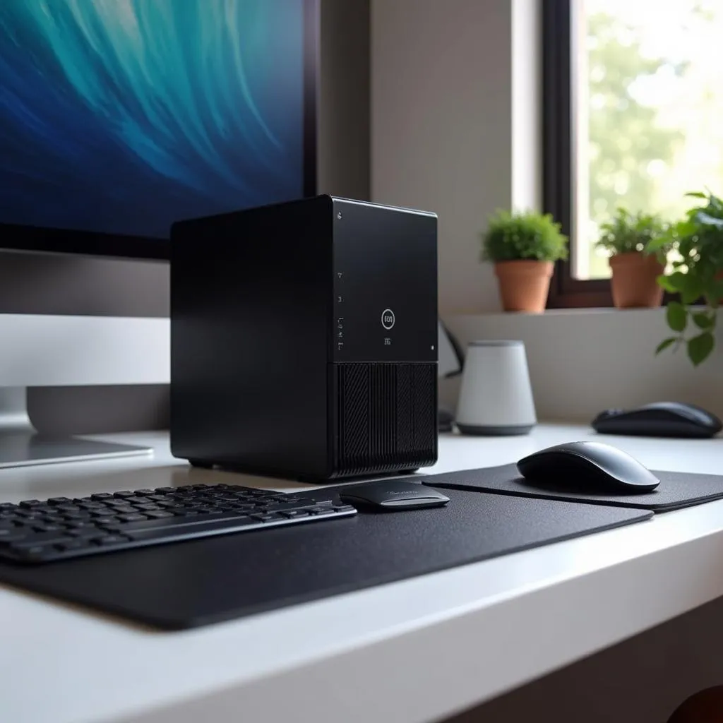 Case PC nhỏ gọn đặt trên bàn làm việc