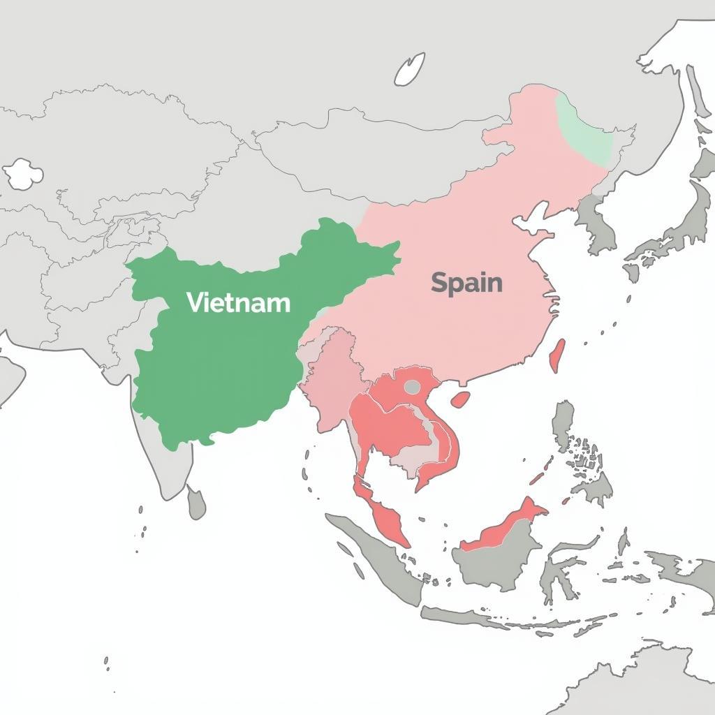 Bản đồ chênh lệch múi giờ Tây Ban Nha - Việt Nam