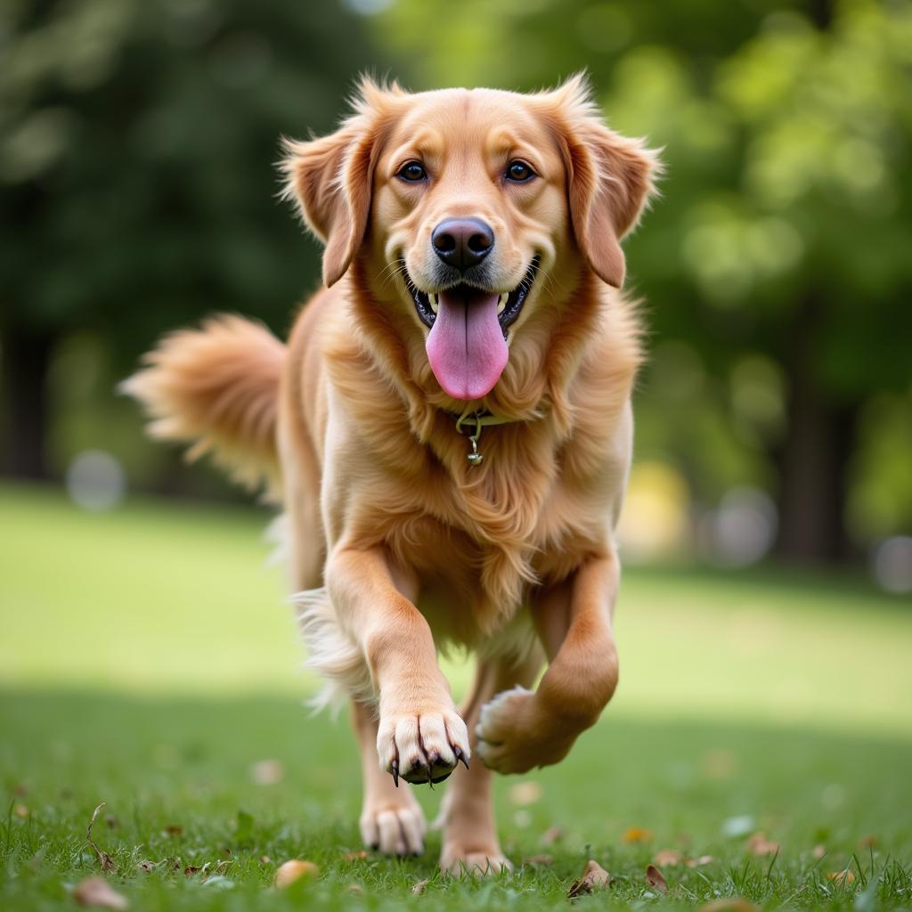 Chó Golden Retriever đang nô đùa trong công viên