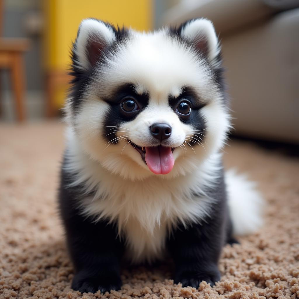 Chó Pomeranian nhuộm lông giống gấu trúc