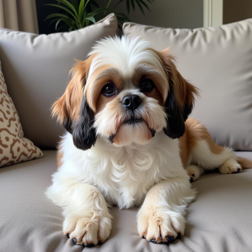 Chó Shih Tzu đang ngồi trên ghế sofa