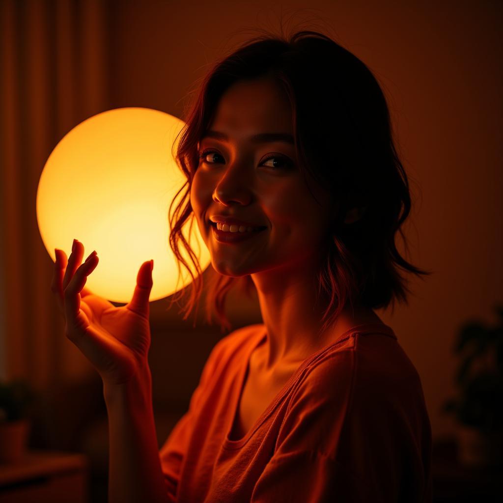 Girl Taking Photos with Sunset Lamp