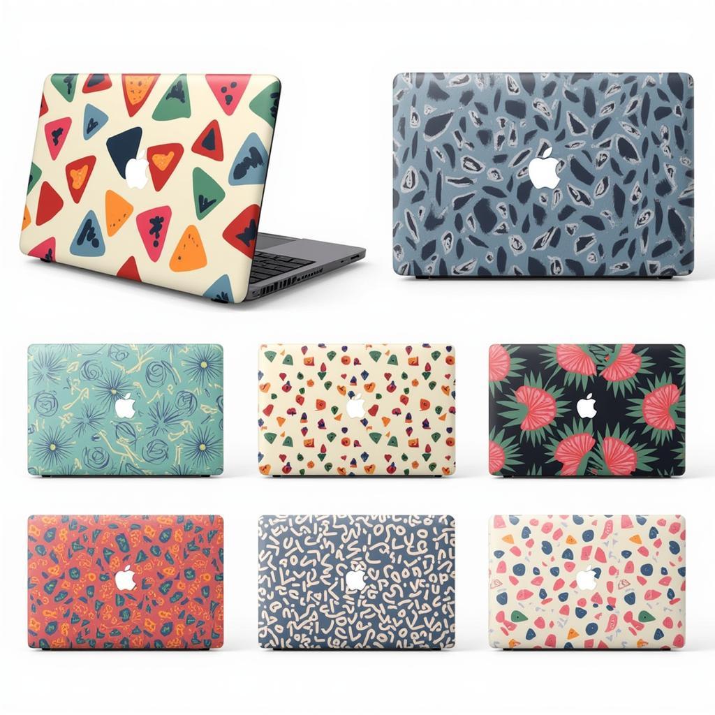 Laptop with patterned skin featuring various designs