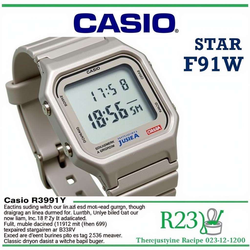 Đồng hồ Casio F91W mặt vuông có đèn nền