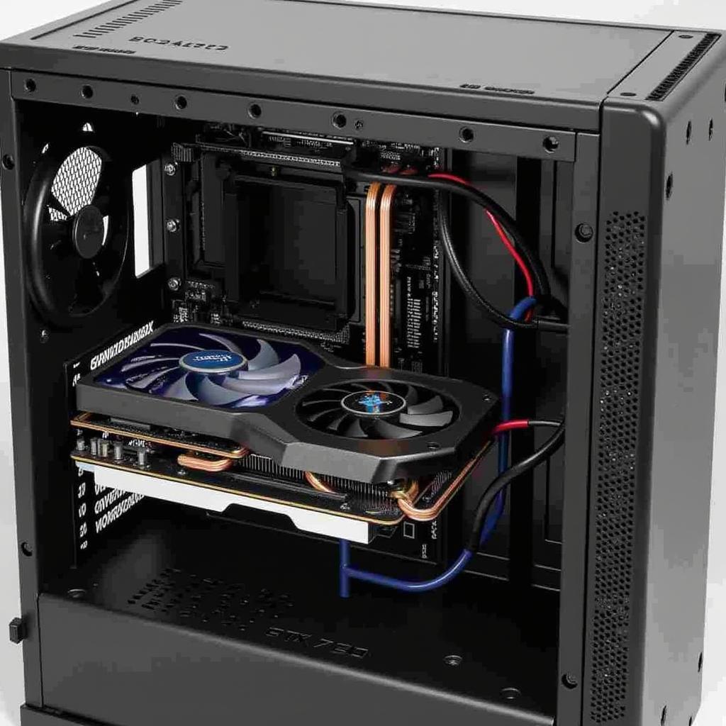 Card đồ họa Galaxy GTX 750 OC được lắp đặt bên trong một case máy tính