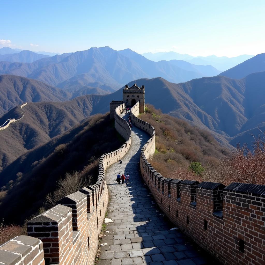 The Great Wall of China snaking through the mountain ranges