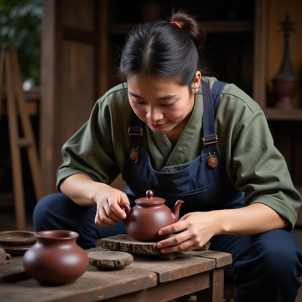 Nghệ Nhân Đang Chế Tác Ấm Chén Tử Sa