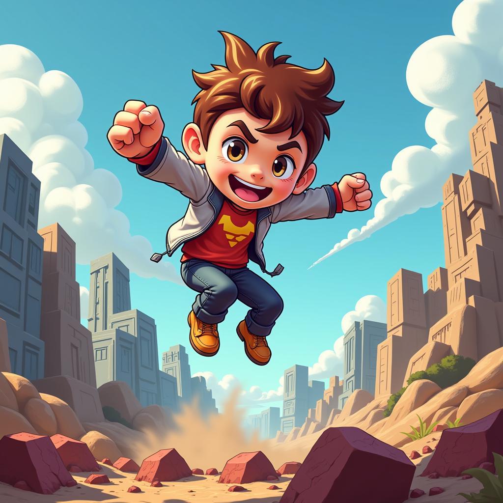 Game character jumping over obstacles