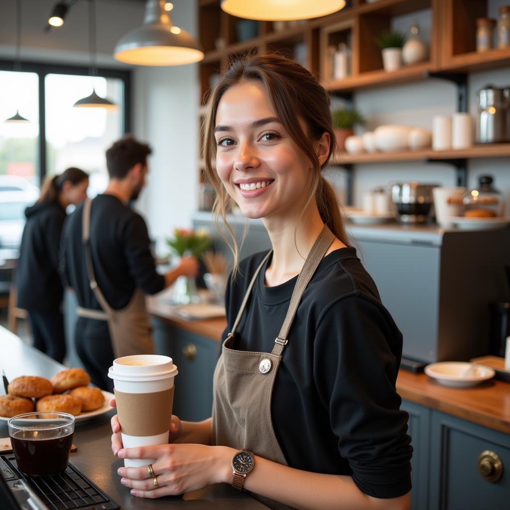 Nhân viên phục vụ cafe trong môi trường làm việc