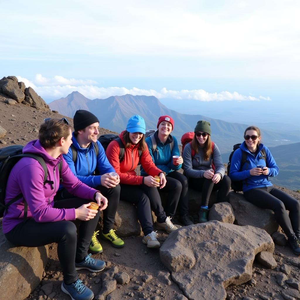 Hikers resting on Kilimanjaro