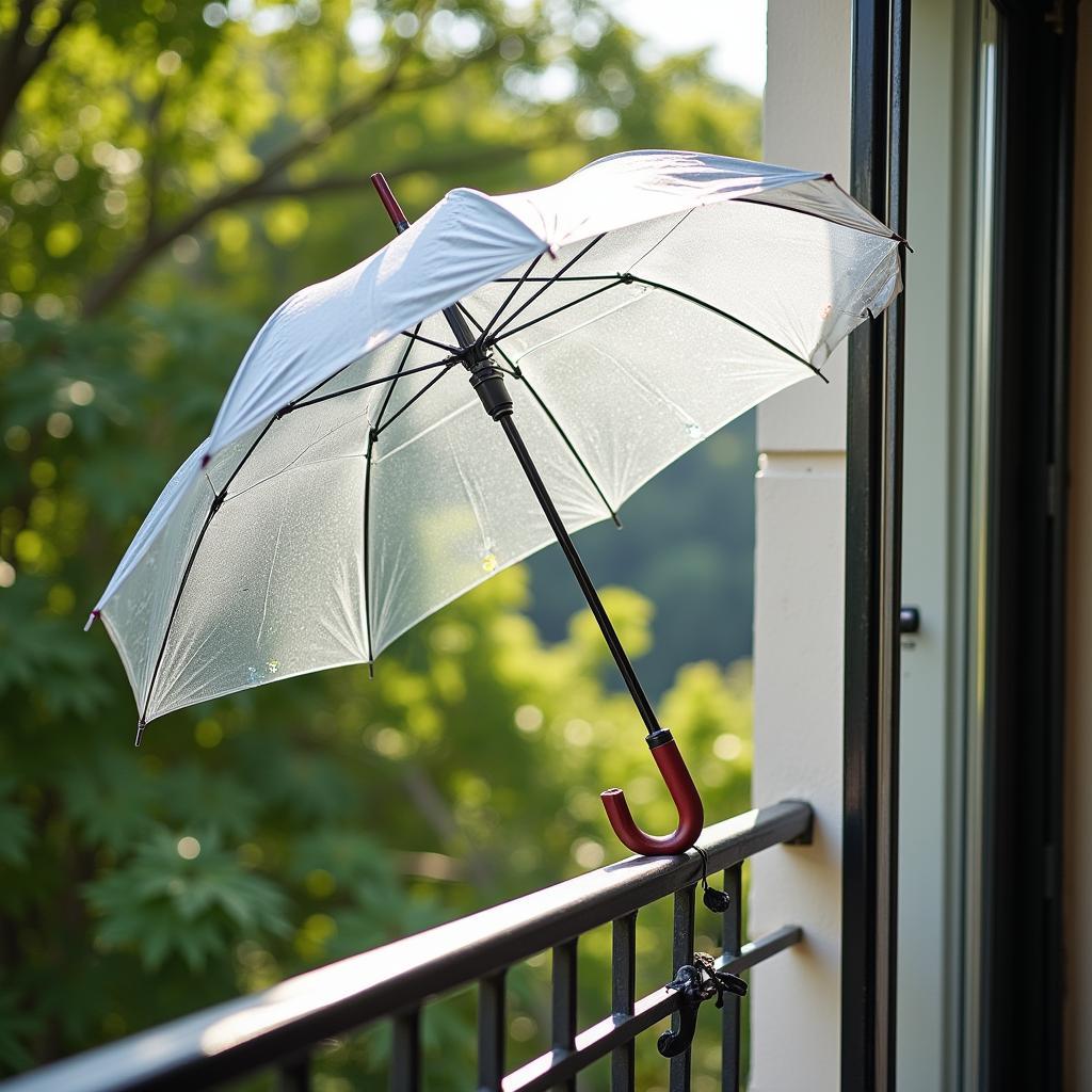 Drying a clear umbrella in the sun