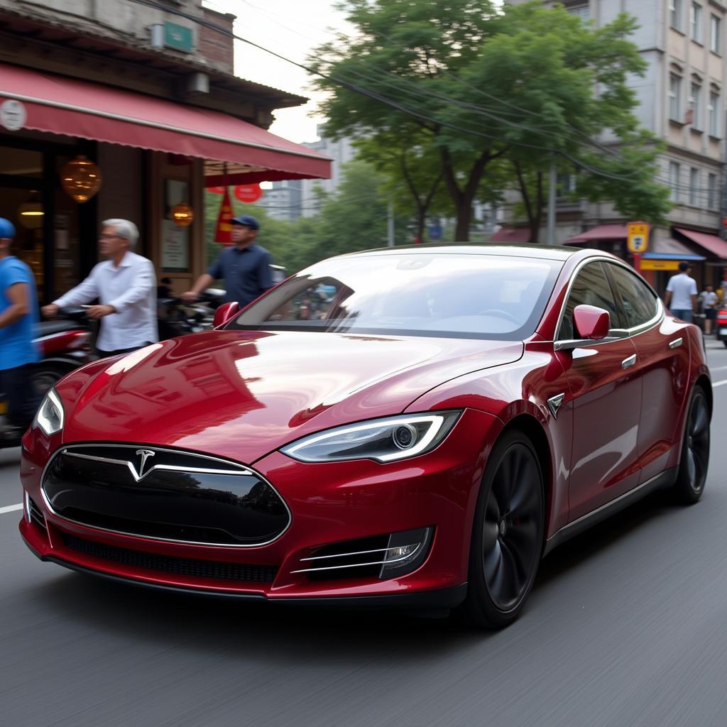 Xe Tesla Model S lăn bánh trên đường phố Việt Nam