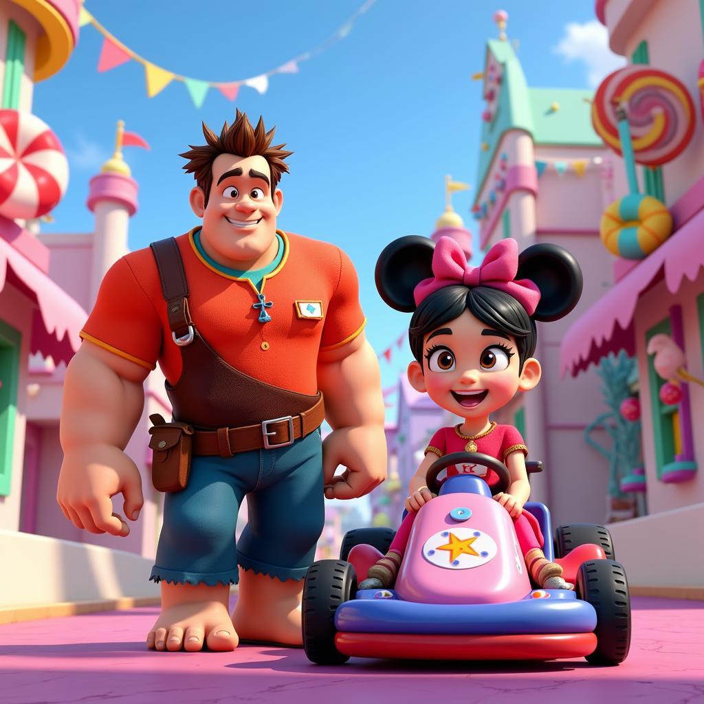 Ralph và Vanellope trong thế giới Sugar Rush.