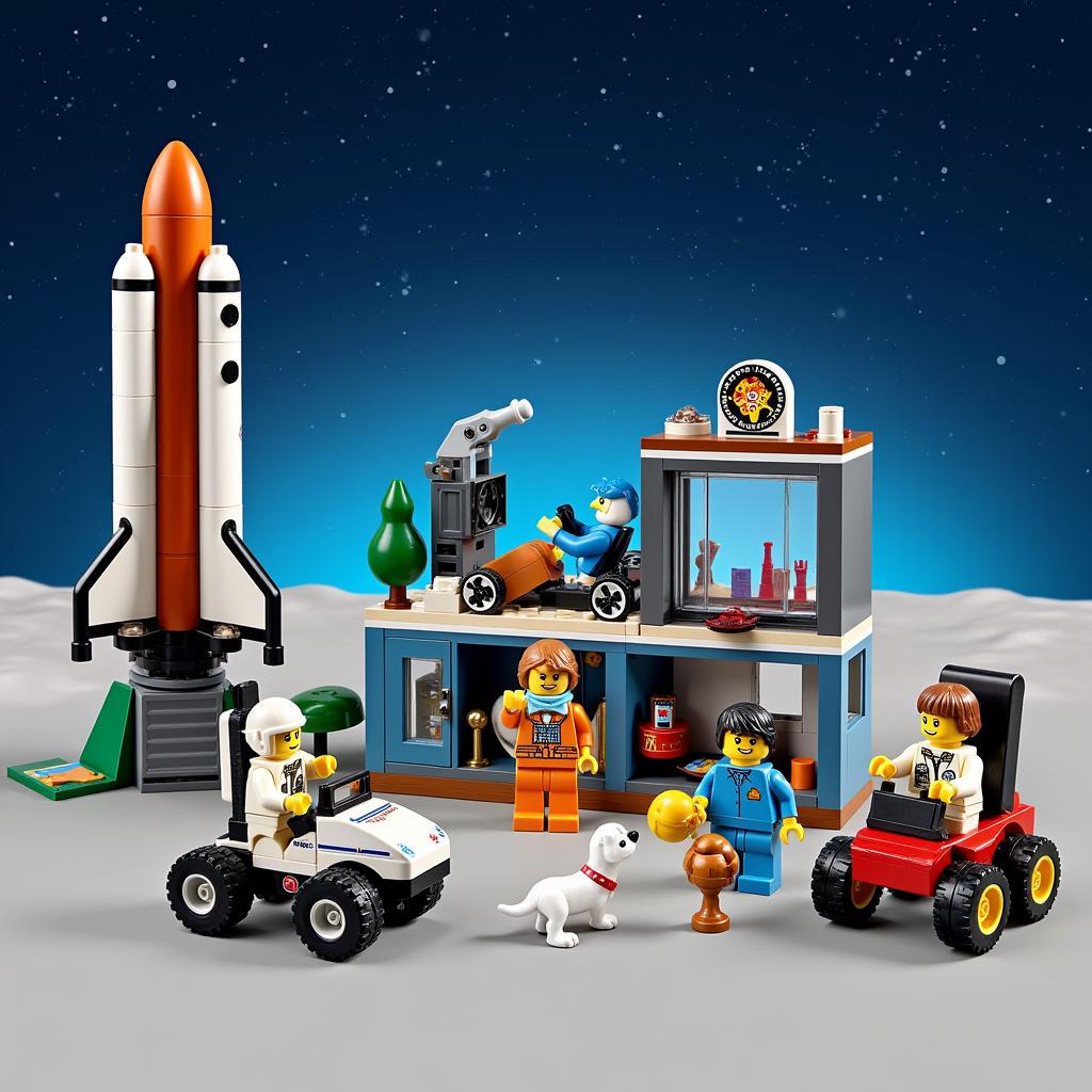 Lego vũ trụ cho trẻ em: Bộ đồ chơi Lego City Space với trạm không gian và phi hành gia.