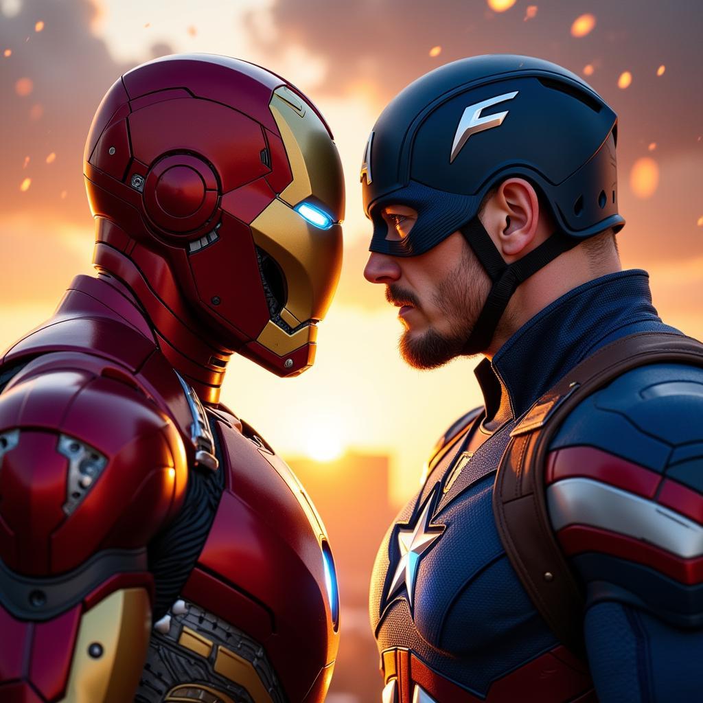 Đối đầu giữa Iron Man và Captain America trong Nội Chiến Anh Hùng