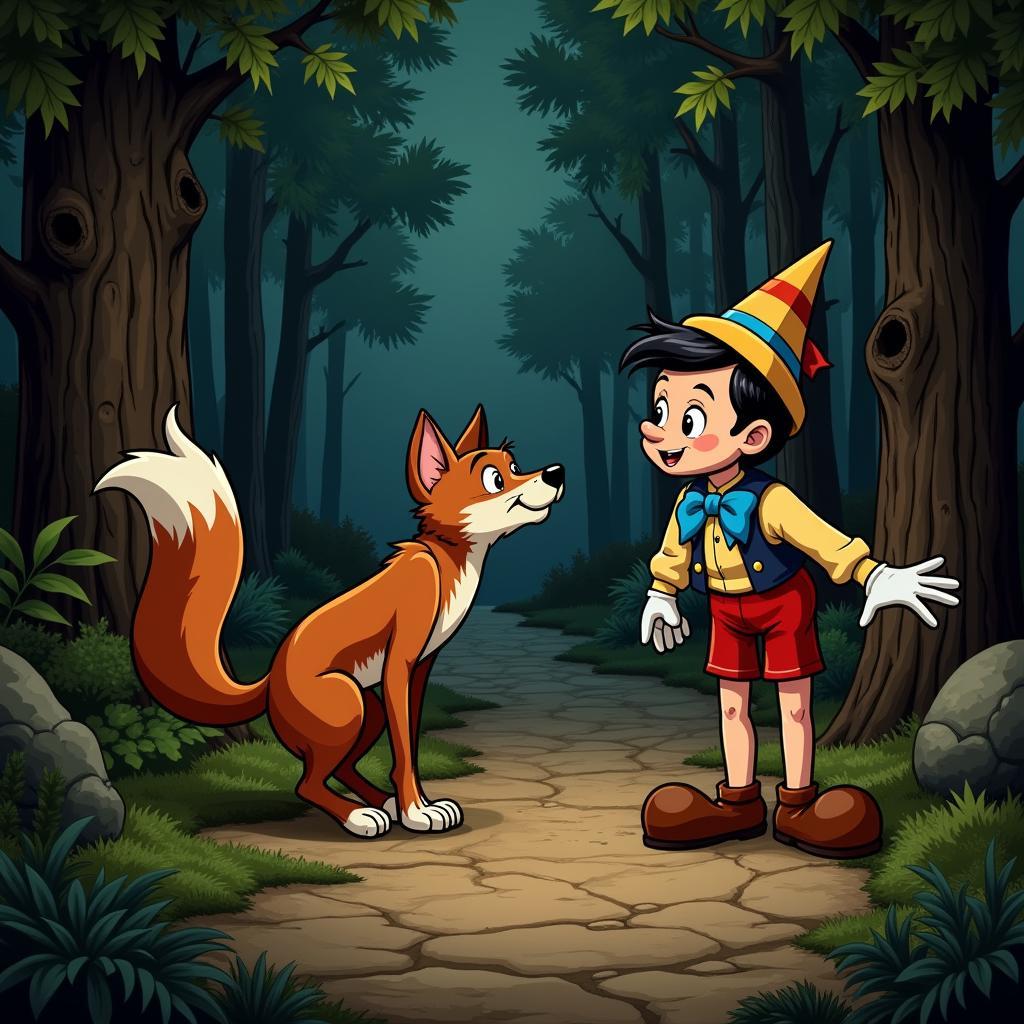 Pinocchio gặp gỡ Cáo và Mèo