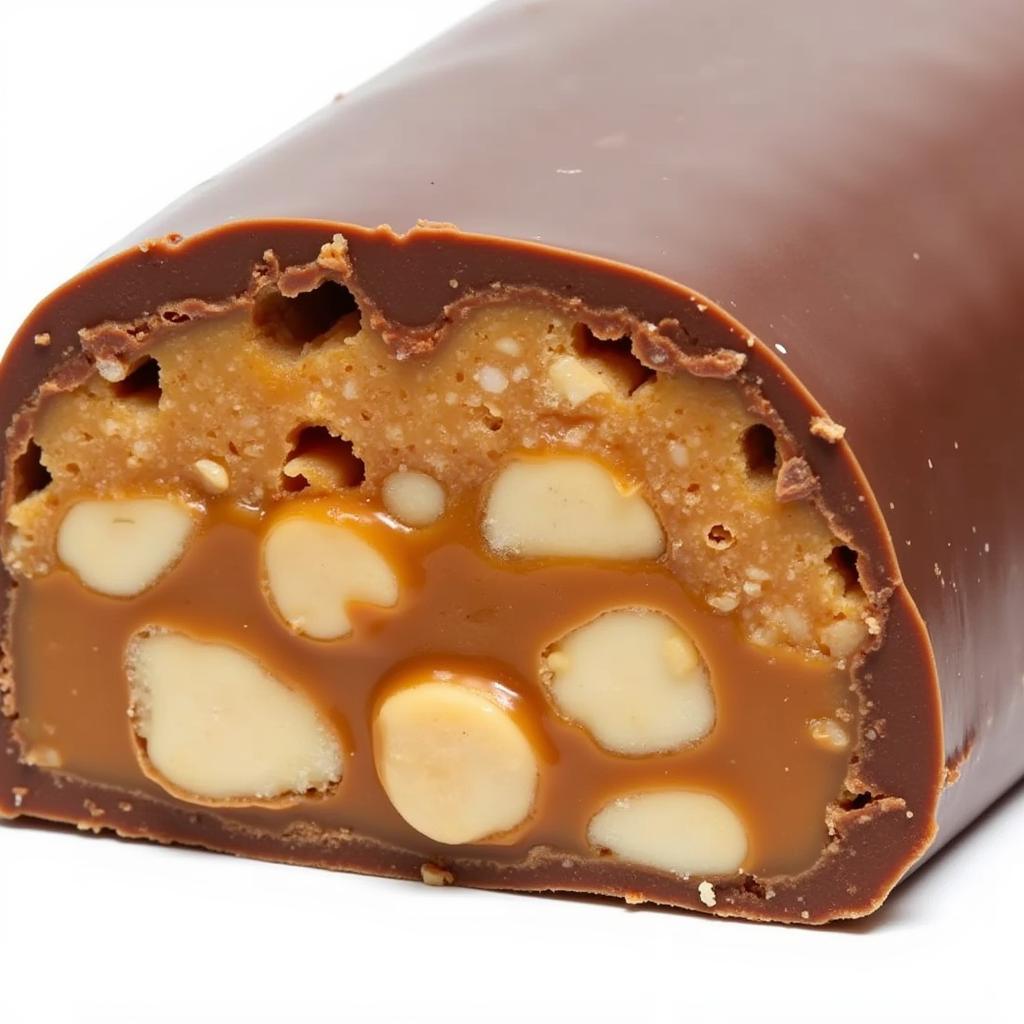 Hình ảnh thanh socola bánh Snickers cắt đôi